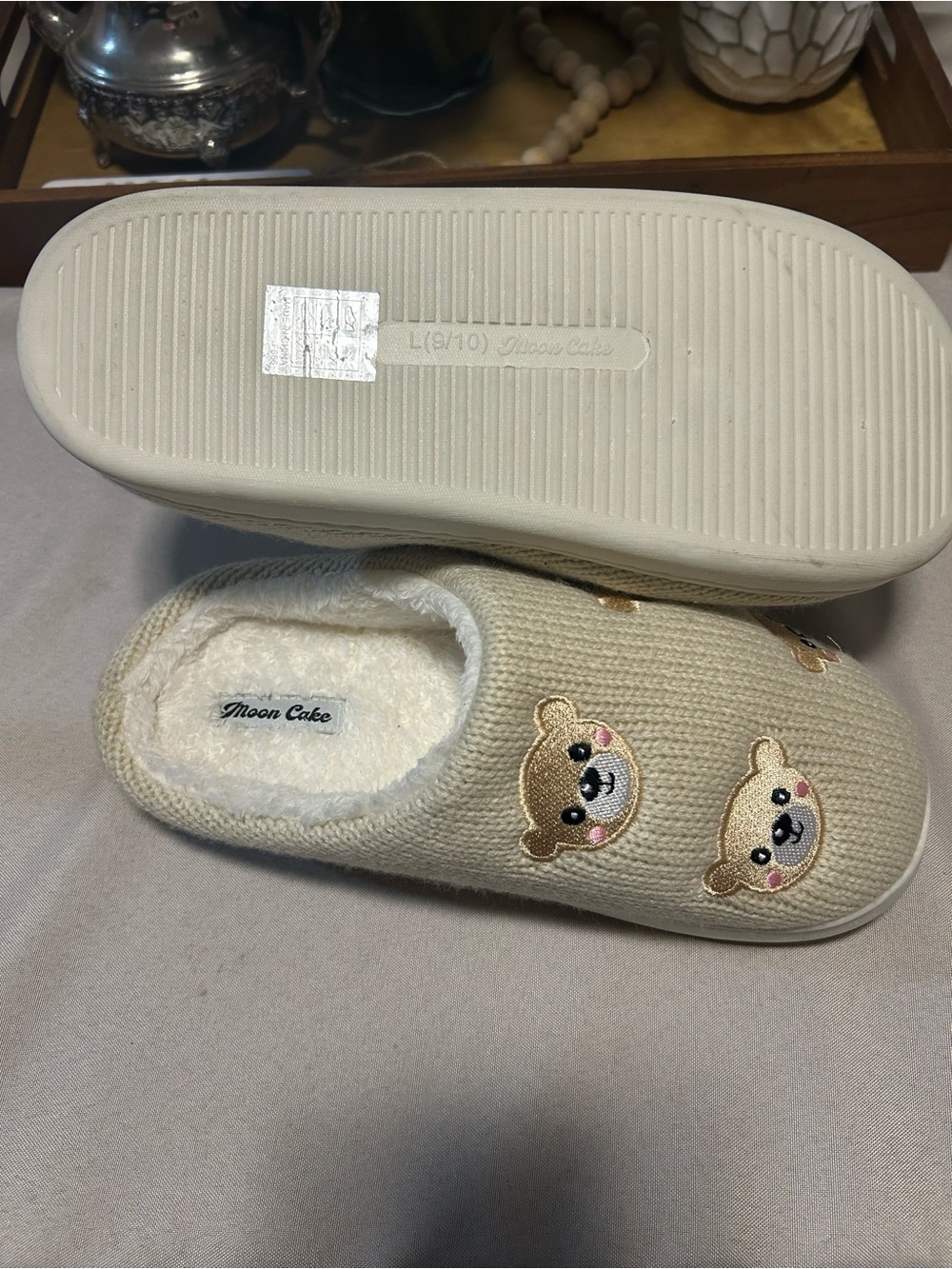 Women's Cream Bear Slip-On Memory Foam Slippers - Picture 3 of 3